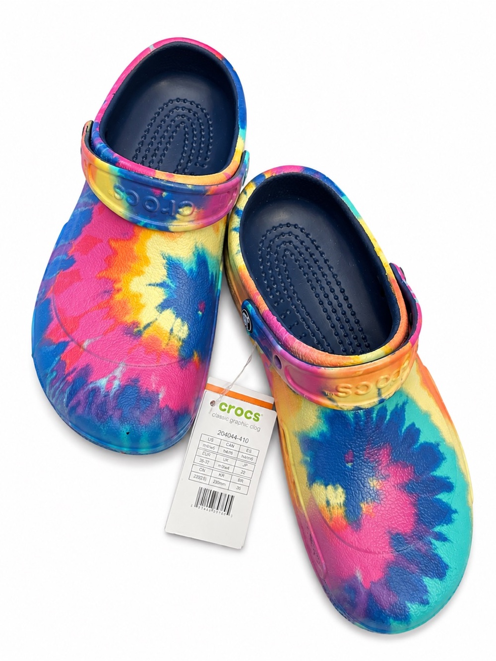 CROCS bistro clogs Tie-Dye Classic Clog in Pink, Blue & Yellow